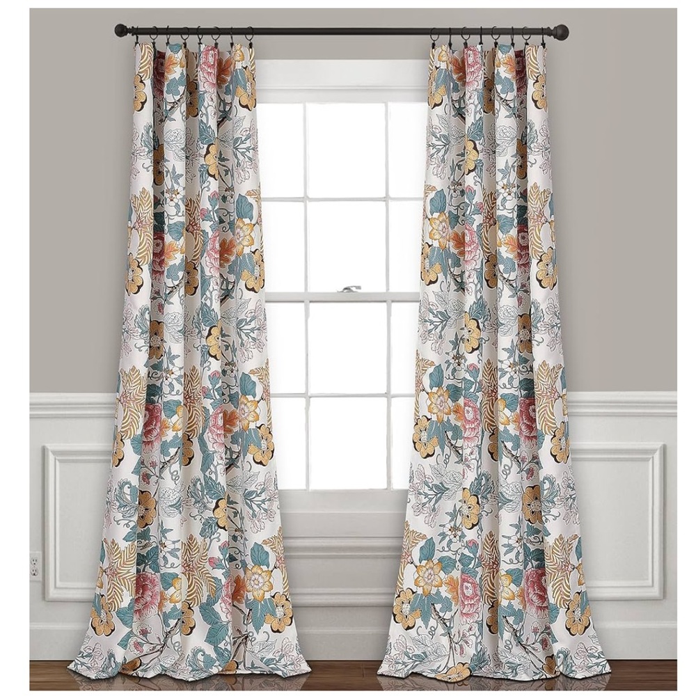 Lush Decor Sydney Light Filtering Floral Curtain Panels   52x95 Blue Yellow #1